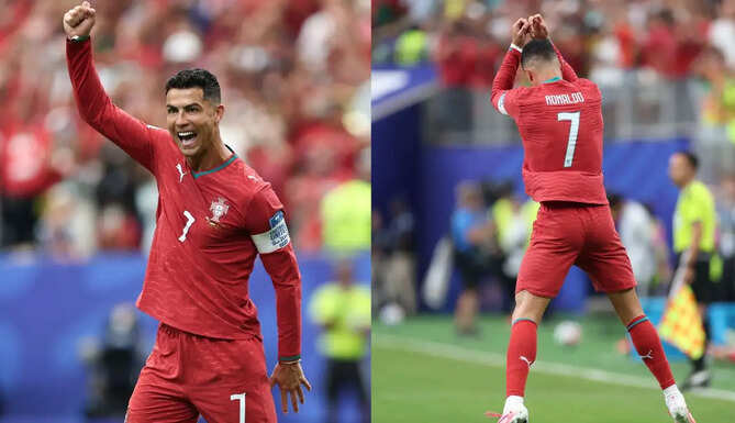 Cristiano Ronaldo celebrates after scoring for Portugal against Uzbekistan in the 2026 FIFA World Cup and breaking multiple records