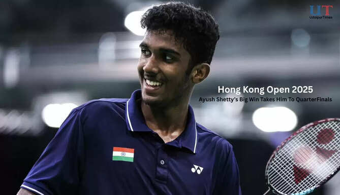 Ayush Shetty celebrates after defeating Kodai Naraoka at Hong Kong Open 2025