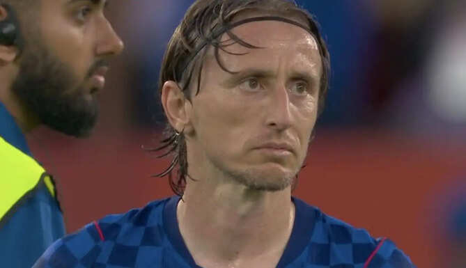 Croatia captain Luka Modric reacts after controversial VAR decisions during the FIFA World Cup 2026 Round of 32 match against Portugal