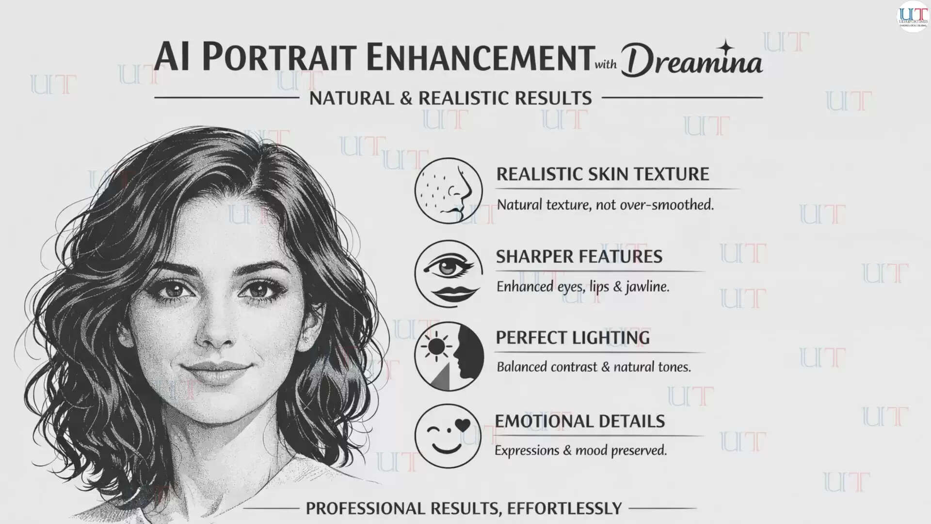 AI-enhanced portrait showing natural skin, sharp features, and perfect lighting using Dreamina