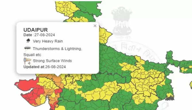 Rain Forecast for Udaipur, Heavt to Very Heavy Rainfall Predicted in Udaipur Dungarpur Banswara on 27 28 August