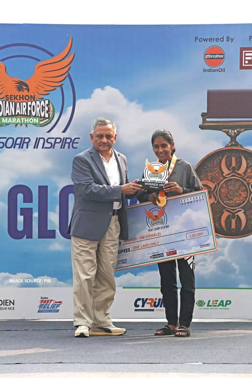 Air Force officers, athletes, and citizens participating in the Sekhon Indian Air Force Marathon 2025 in Delhi