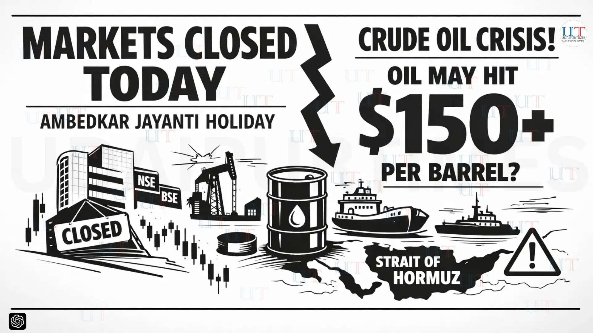 Indian stock market closed on Ambedkar Jayanti as crude oil prices surge amid US-Iran tensions and Strait of Hormuz crisis