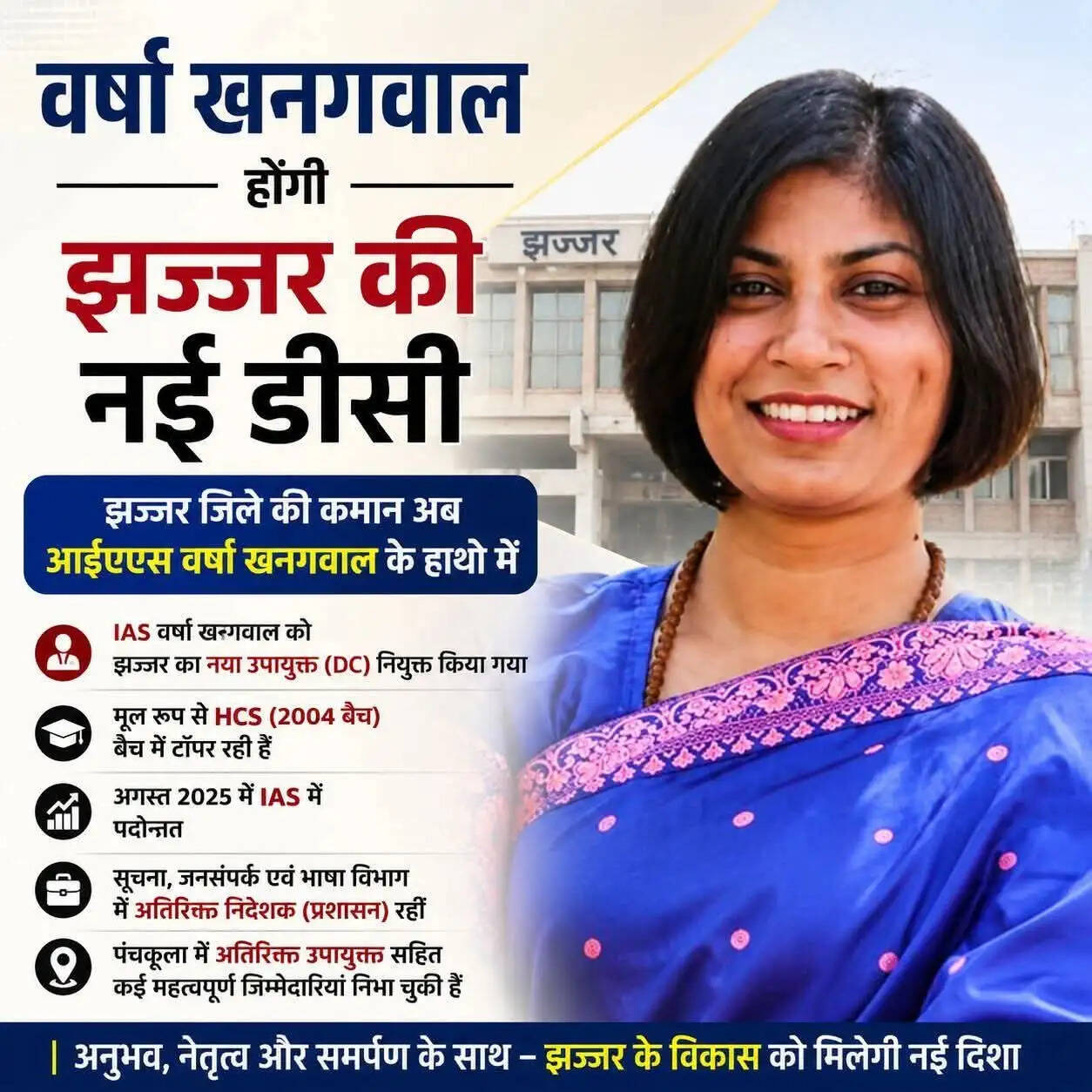 IAS वर्षा खनगवाल होंगी झज्जर की नई डीसी