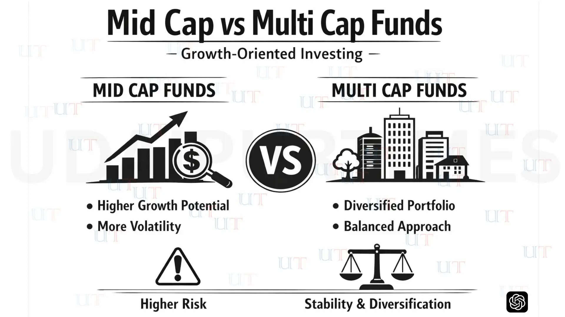 Comparison of mid cap vs multi cap mutual funds for long term growth oriented investing strategy.